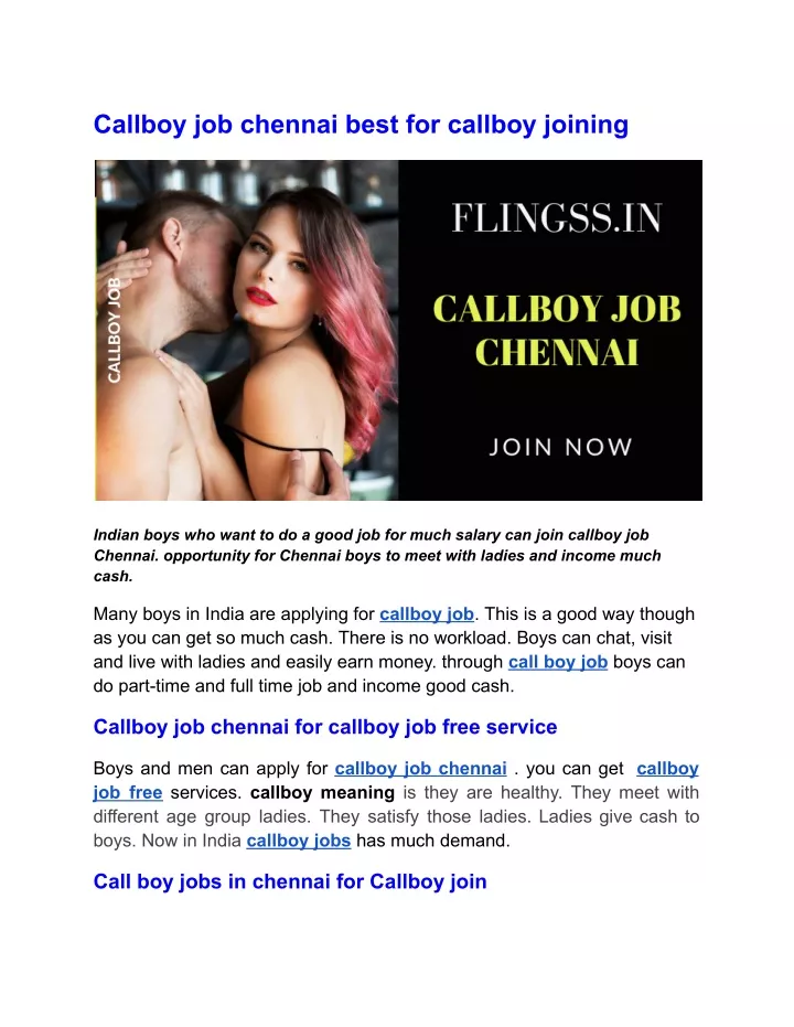 callboy job chennai best for callboy joining