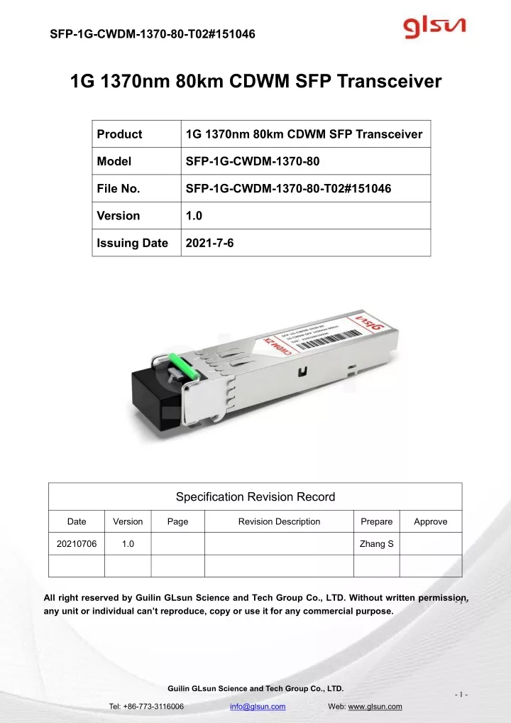 sfp 1g cwdm 1370 80 t02 151046