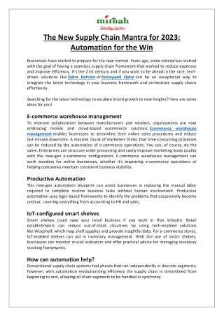 The New Supply Chain Mantra for 2023 Automation for the Win