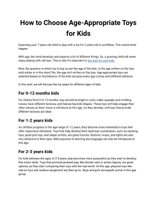 How to Choose Age-Appropriate Toys for Kids