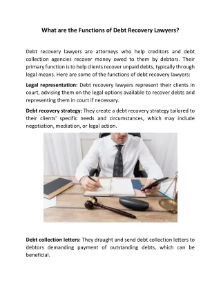 What are the Functions of Debt Recovery Lawyers