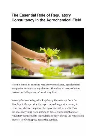 The Essential Role of Regulatory Consultancy in the Agrochemical Field