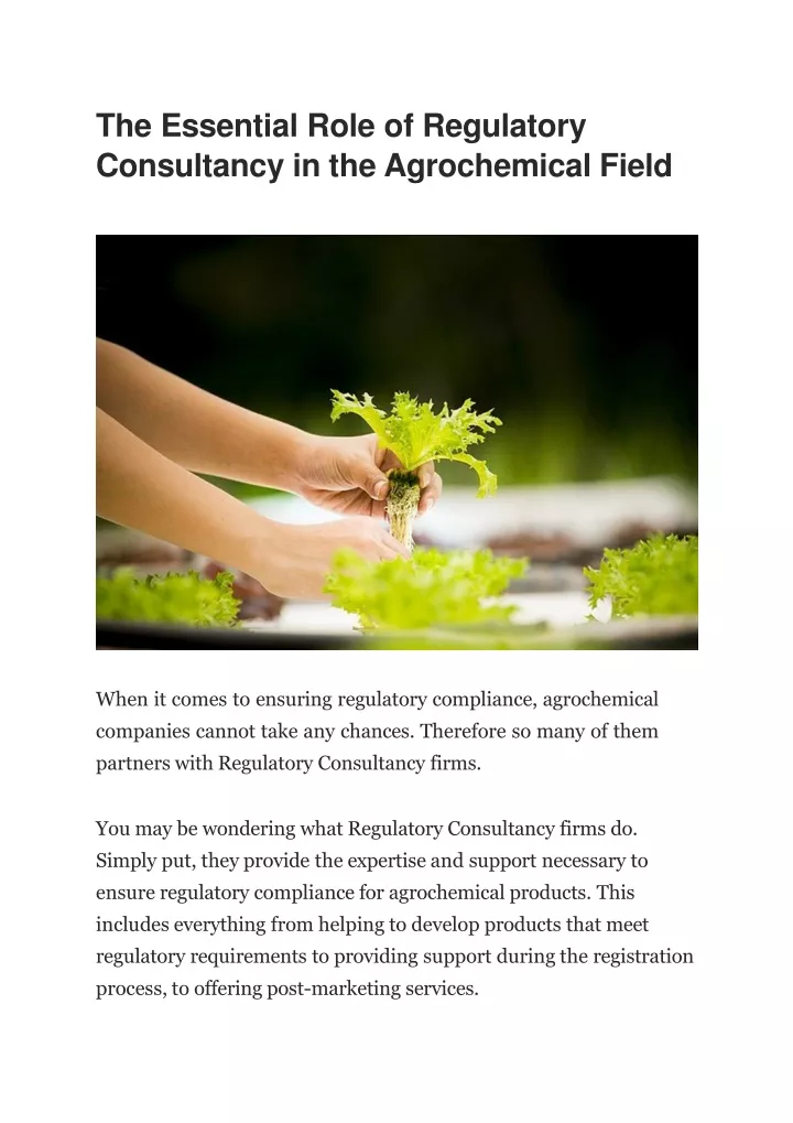 the essential role of regulatory consultancy in the agrochemical field