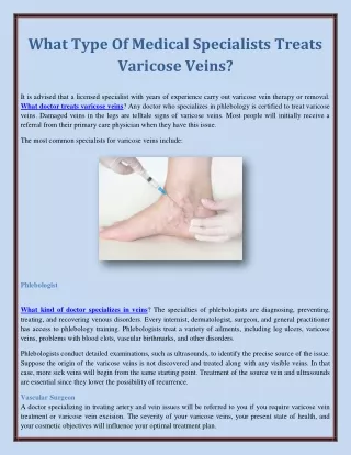 What Type Of Medical Specialists Treats Varicose Veins?