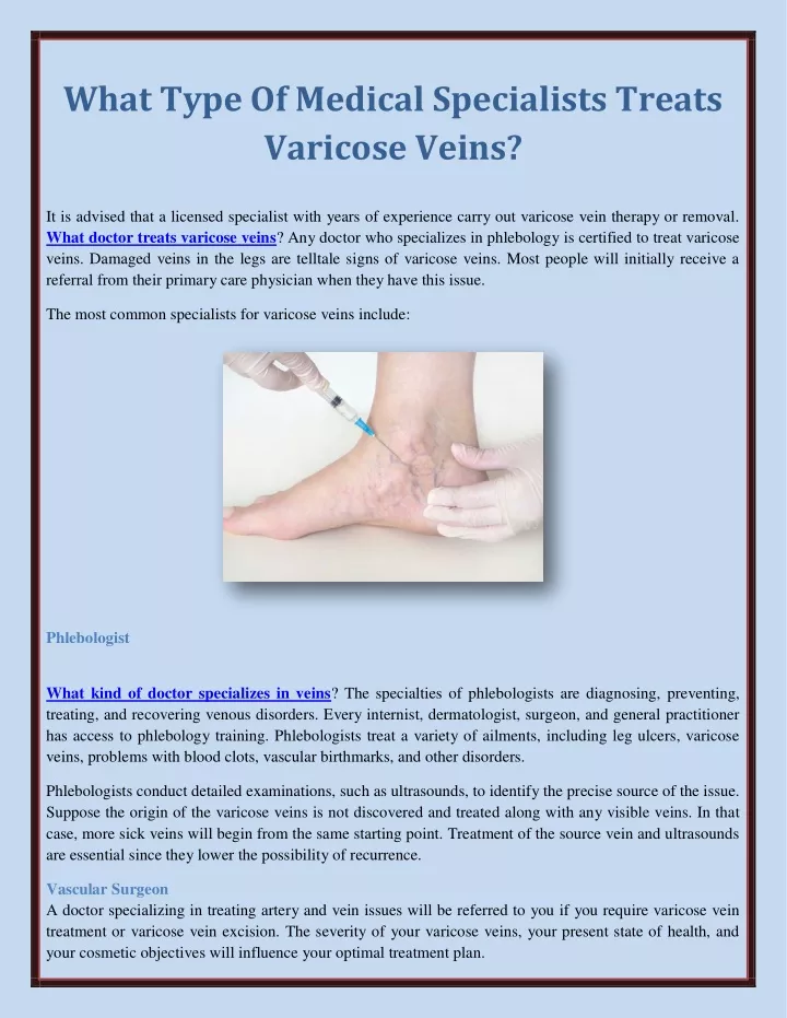 what type of medical specialists treats varicose