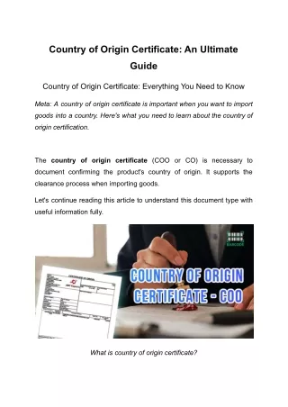 country of origin certificate an ultimate