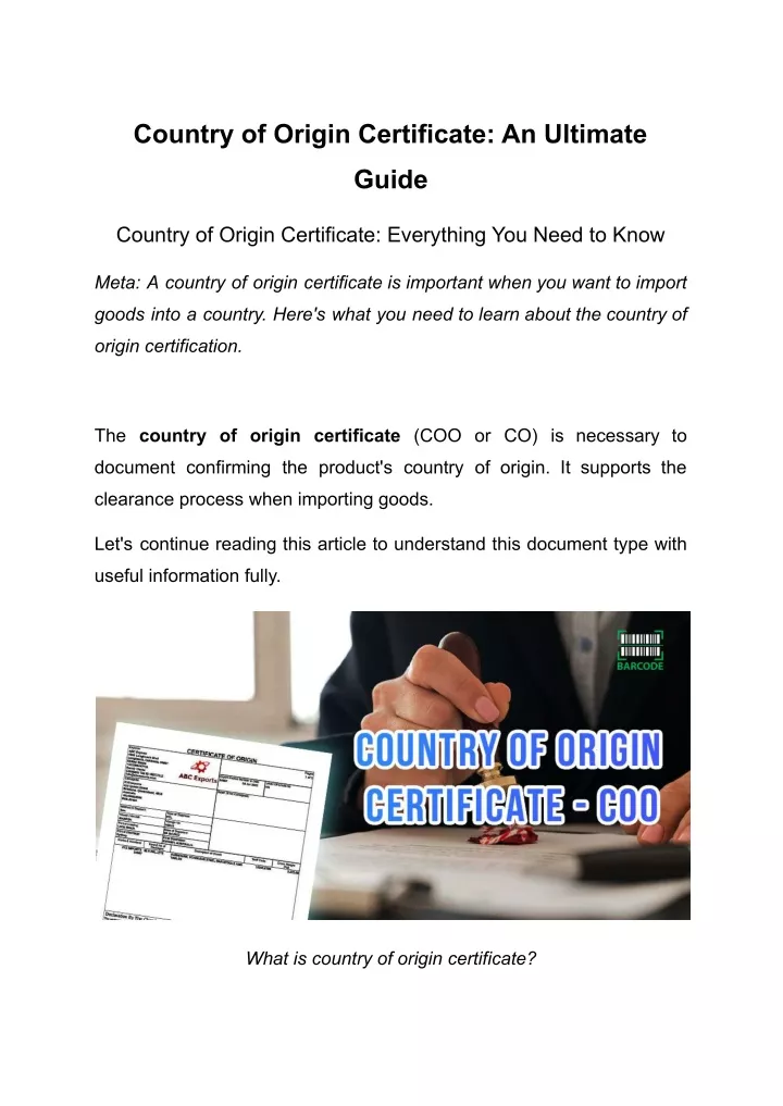 country of origin certificate an ultimate