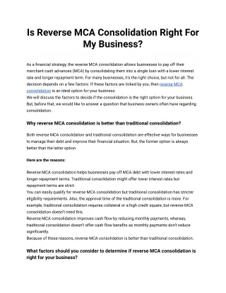 Is Reverse MCA Consolidation Right For My Business