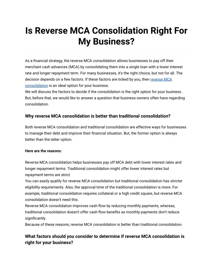 is reverse mca consolidation right for my business