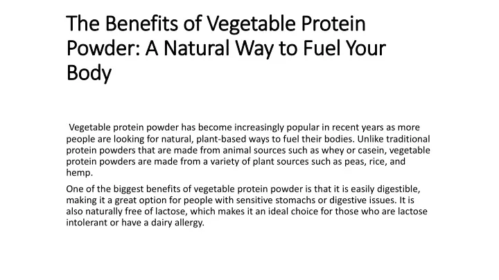 the benefits of vegetable protein powder a natural way to fuel your body