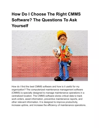 How Do I Choose The Right CMMS Software? The Questions To Ask Yourself