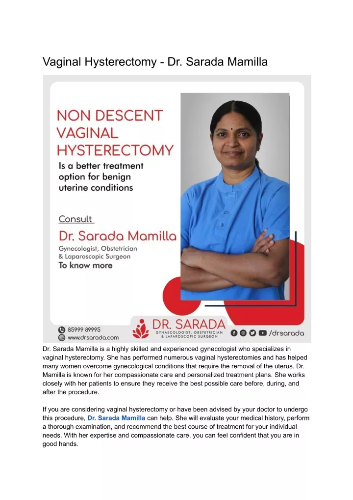 vaginal hysterectomy dr sarada mamilla