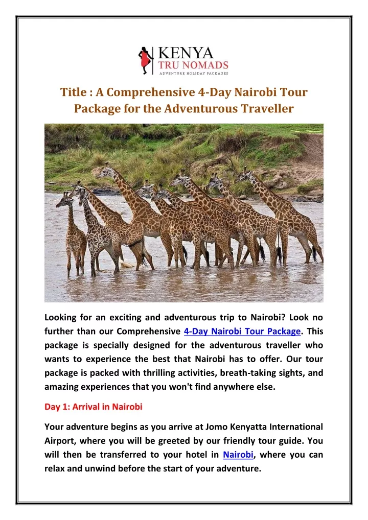 title a comprehensive 4 day nairobi tour package