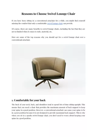 Reasons to Choose Swivel Lounge Chair
