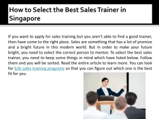 How to Select the Best Sales Trainer in Singapore