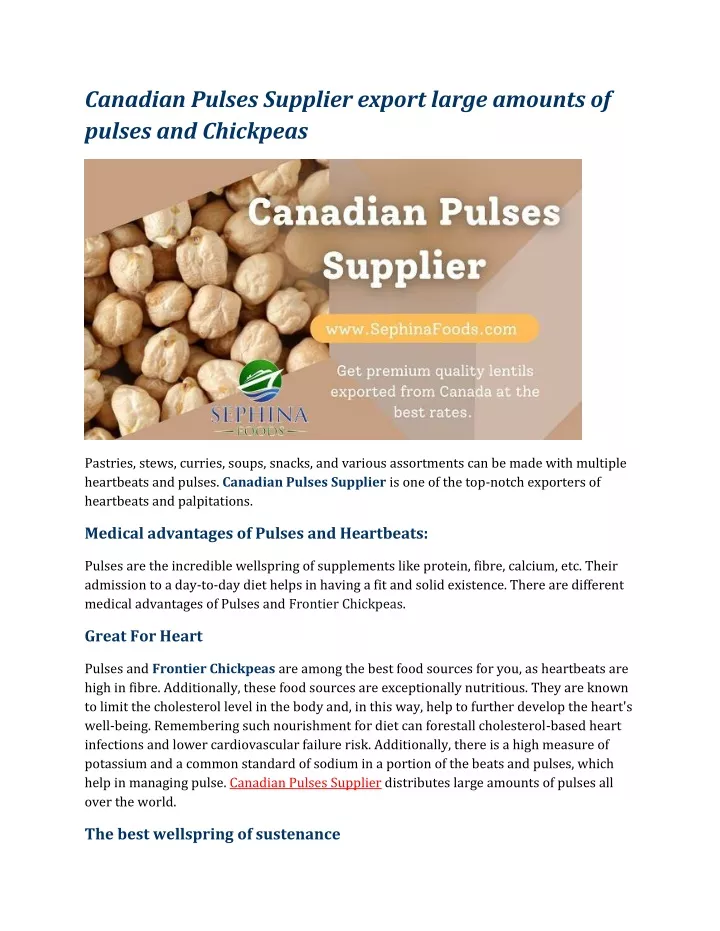 canadian pulses supplier export large amounts