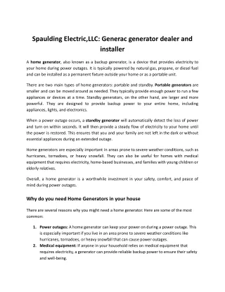 Spaulding Electric,LLC_ Generac generator dealer and installer