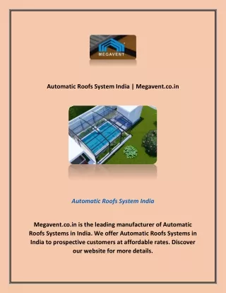 Automatic Roofs System India | Megavent.co.in