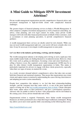 a mini guide to mitigate hnw investment attrition