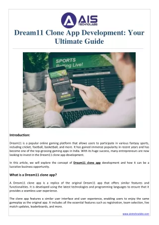Dream11 Clone App Development Your Ultimate Guide