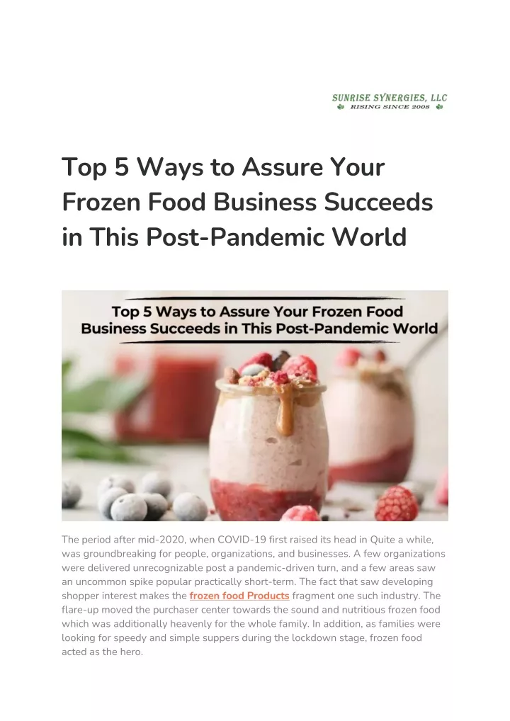 top 5 ways to assure your frozen food business