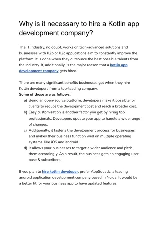 Why is it necessary to hire a Kotlin app development company_
