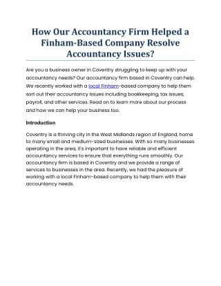 how our accountancy firm helped a finham based