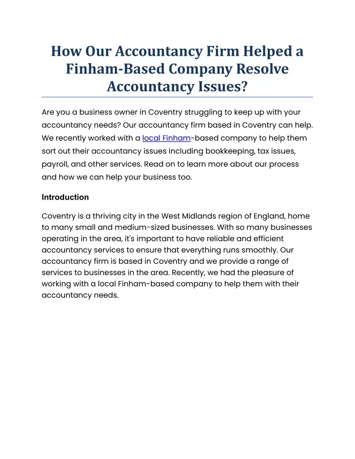 how our accountancy firm helped a finham based