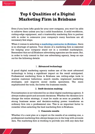 Top 6 Qualities of a Digital Marketing Firm in Brisbane