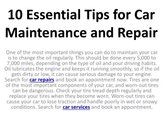 10 essential tips for car maintenance and repair