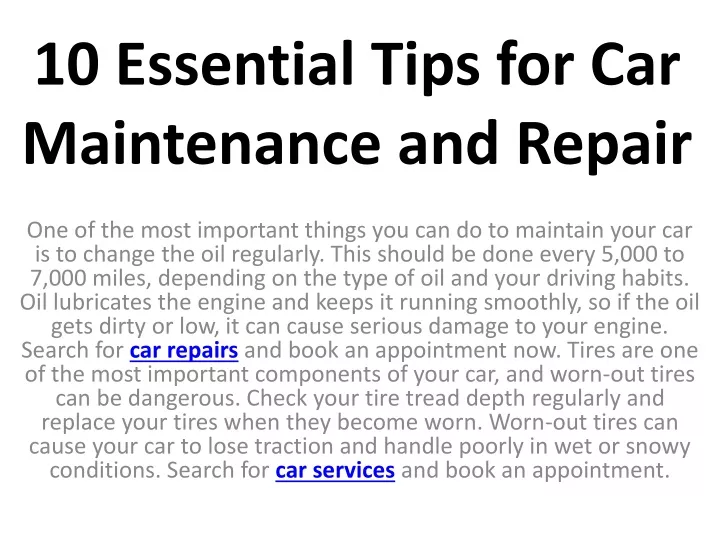 10 essential tips for car maintenance and repair