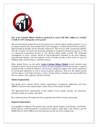 the active calcium silicate market is projected