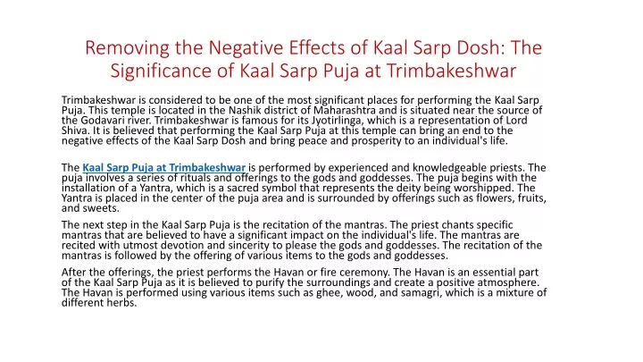 removing the negative effects of kaal sarp dosh the significance of kaal sarp puja at trimbakeshwar