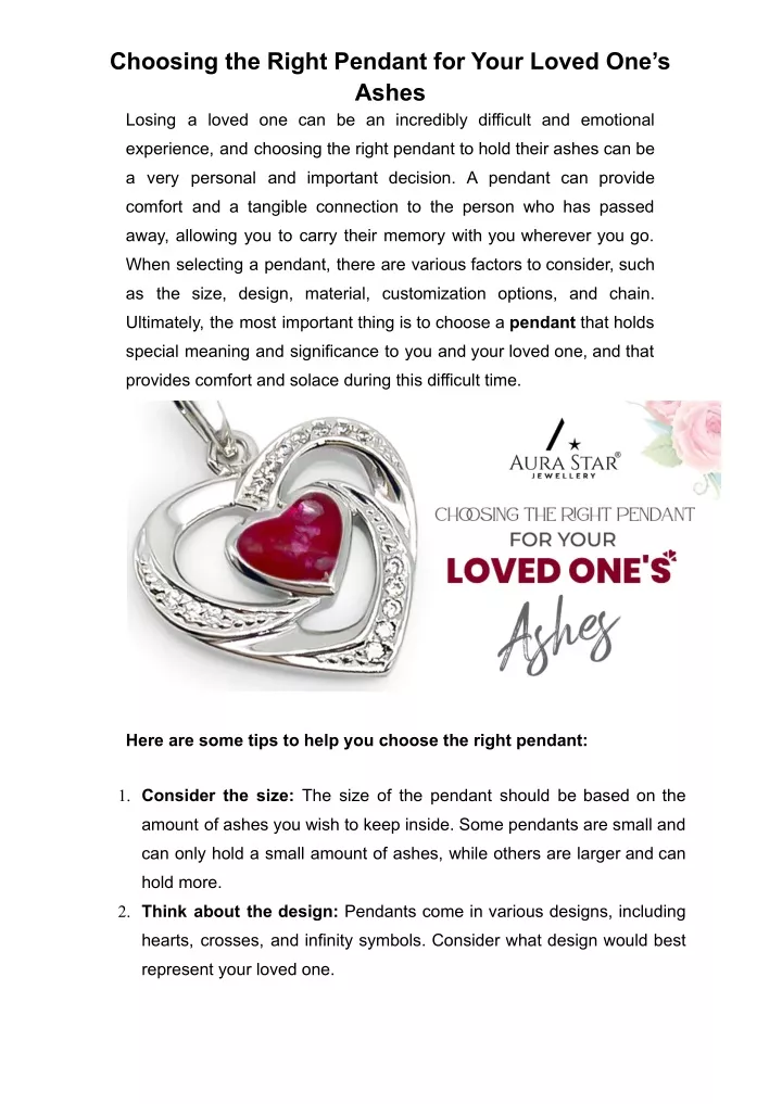 choosing the right pendant for your loved