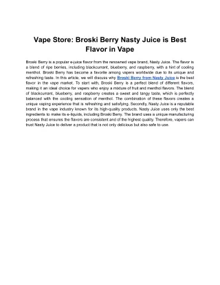 Vape Store: Broski Berry Nasty Juice is Best Flavor in Vape