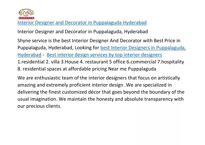 interior designer and decorator in puppalaguda