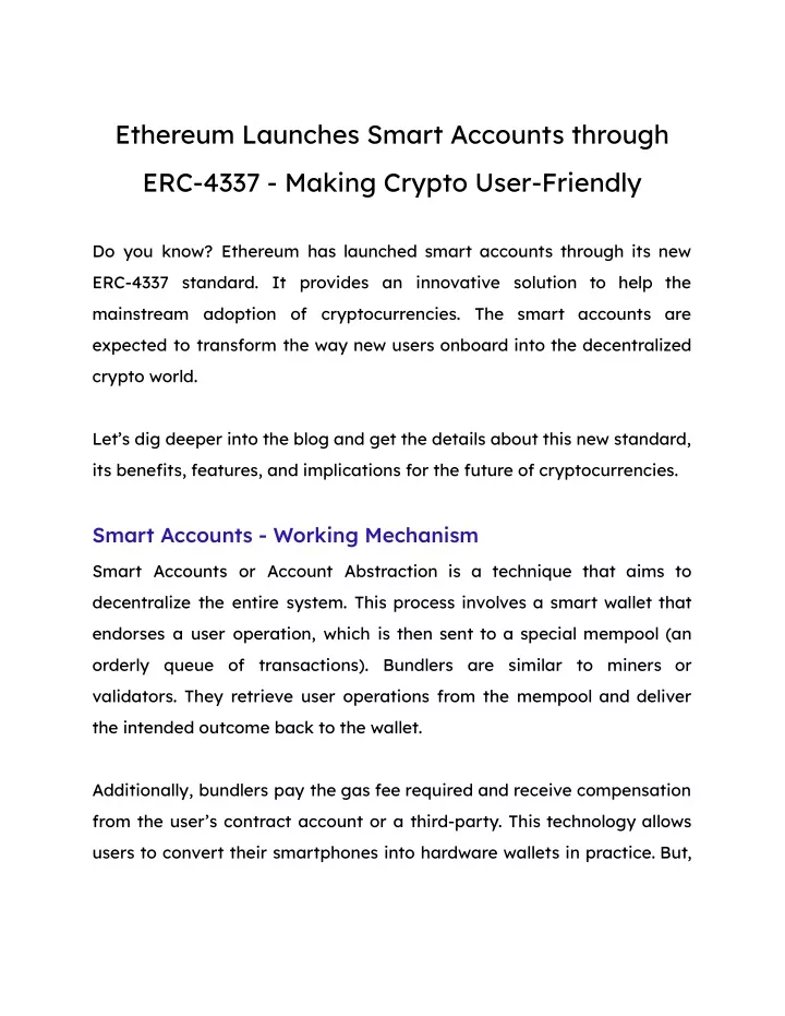ethereum launches smart accounts through