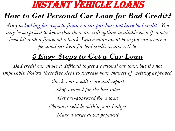 instant vehicle loans