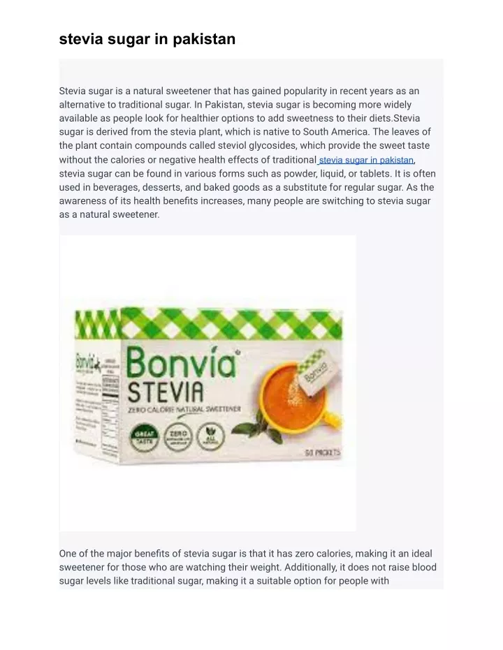 stevia sugar in pakistan