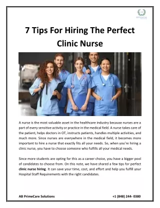 7 Tips For Hiring The Perfect Clinic Nurse