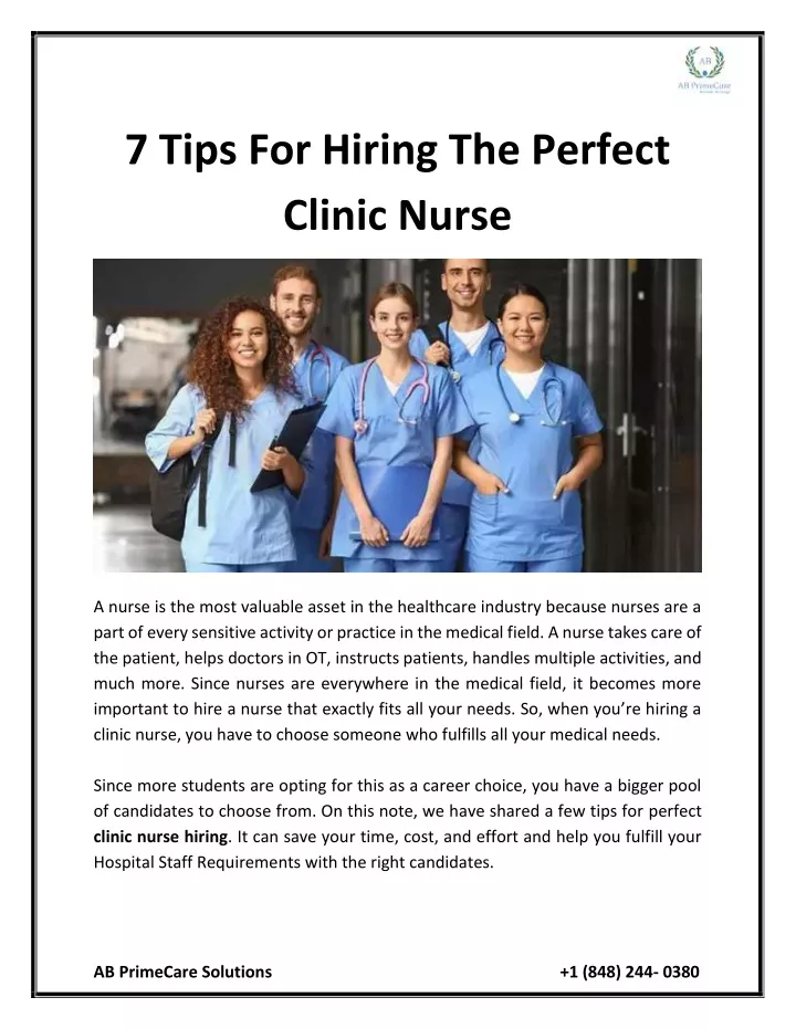 7 tips for hiring the perfect clinic nurse