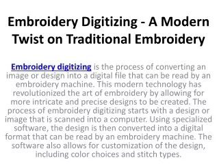Embroidery Digitizing - A Modern Twist on Traditional Embroidery