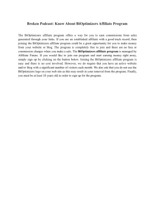 Broken Podcast Know About BiOptimizers Affiliate Program