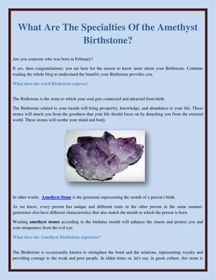 what are the specialties of the amethyst