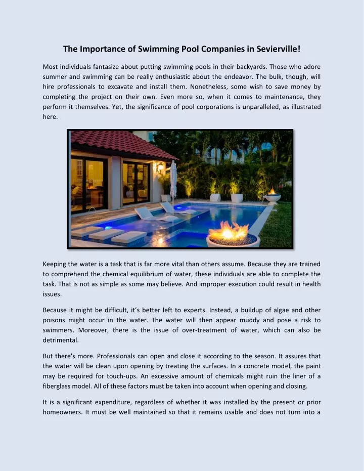 the importance of swimming pool companies