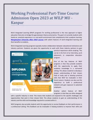 Part-Time Course Admission Open 2023 at WILP MU - Kanpur