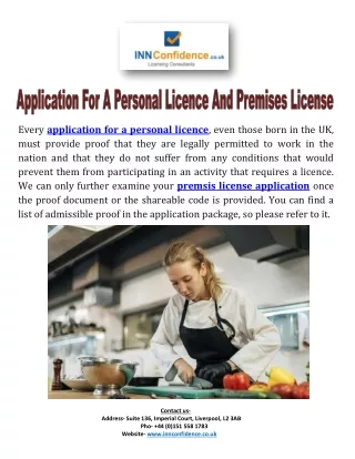 Application for a Personal Licence and Premises License