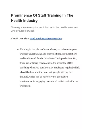 Prominence Of Staff Training In The Health Industry