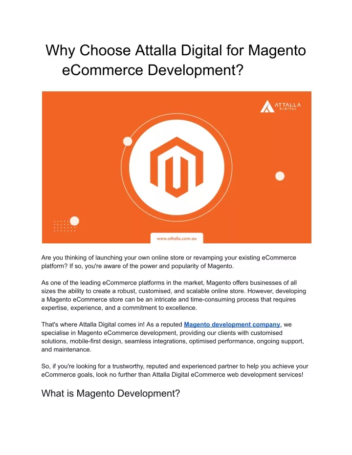 why choose attalla digital for magento ecommerce