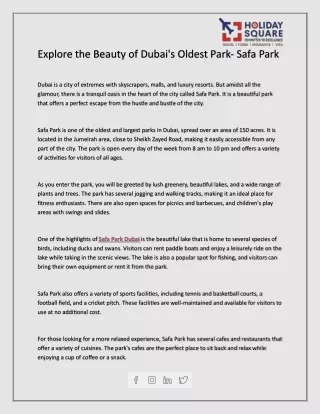 Explore the Beauty of Dubai's Oldest Park- Safa Park